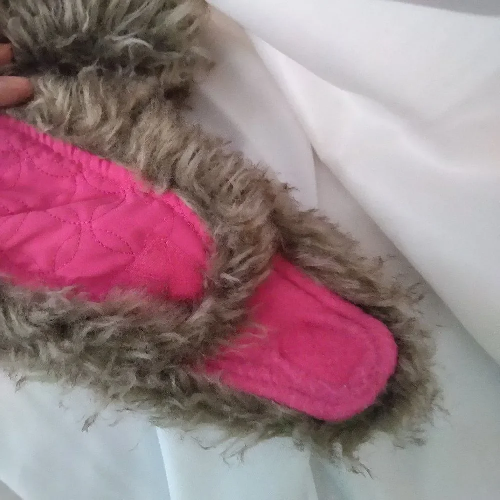 Fur Trim Fleece Lined Winter Hat Quilted Kids Bomber Aviator Warm Pink Girls